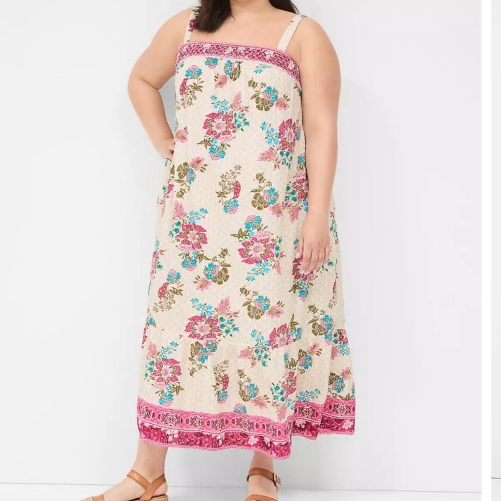 Lane Bryant Pink and Cream Floral Maxi Dress